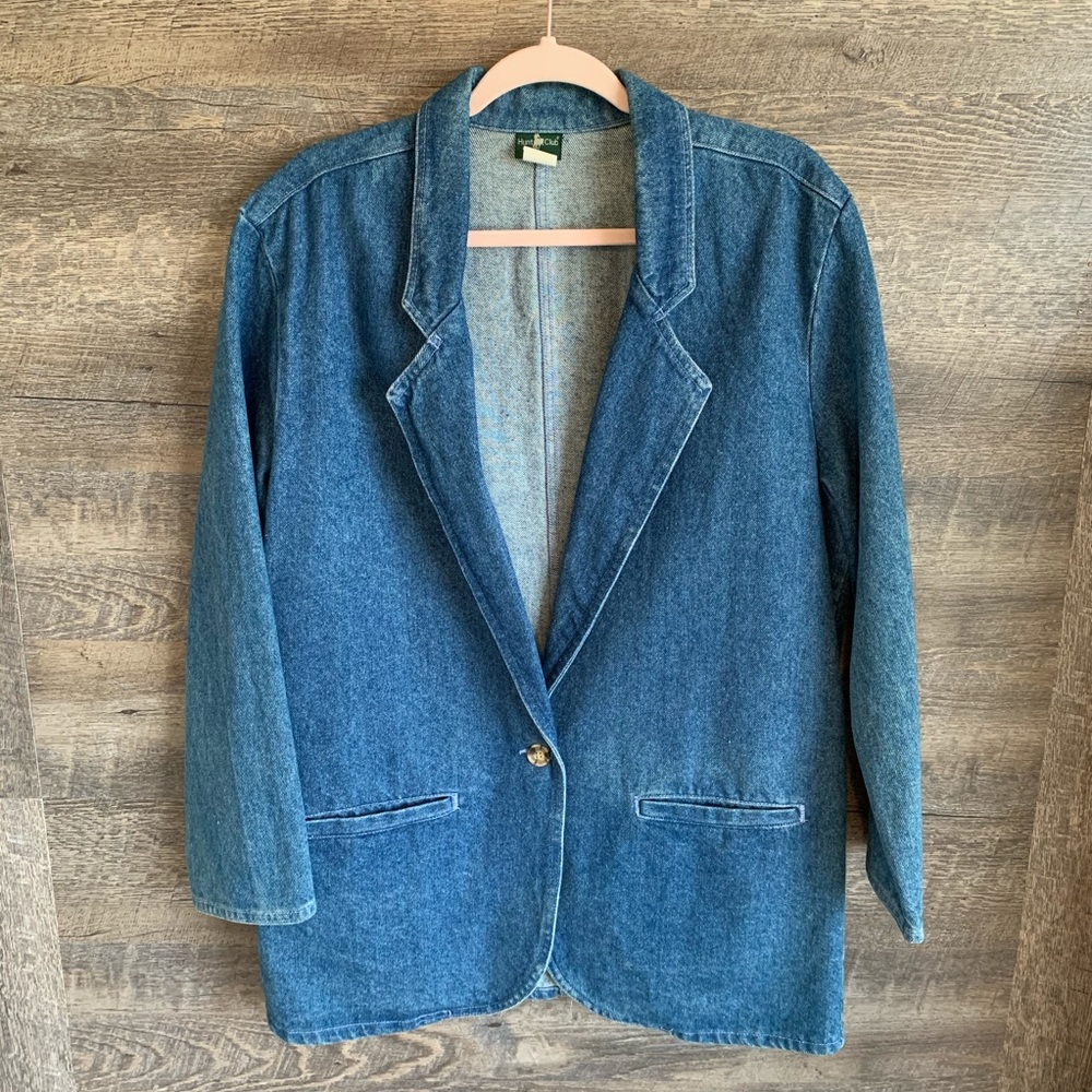 Vintage ‘90s Denim Single Button Oversized Blazer